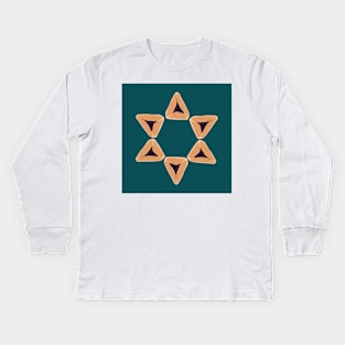 Teal Hamantaschen Star Kids Long Sleeve T-Shirt